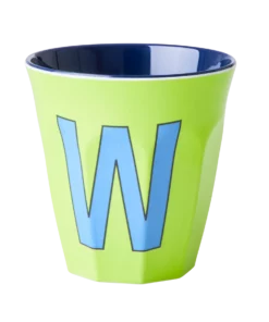 RICE melamine cup medium letter W blauw, letterbeker, letter beker, RICE, beker alfabet, alfabet, wonderzolder.nl