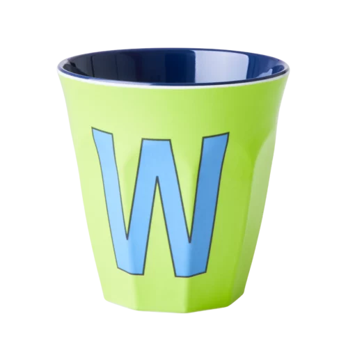 RICE melamine cup medium letter W blauw, letterbeker, letter beker, RICE, beker alfabet, alfabet, wonderzolder.nl