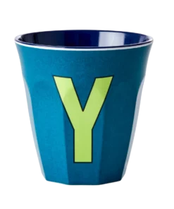 RICE melamine cup medium letter Y blauw, letterbeker, letter beker, RICE, beker alfabet, alfabet, wonderzolder.nl