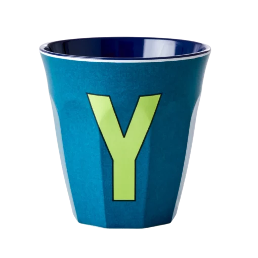 RICE melamine cup medium letter Y blauw, letterbeker, letter beker, RICE, beker alfabet, alfabet, wonderzolder.nl