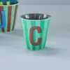 RICE melamine cup medium gestreept letter C blauw, letterbeker, gestreepte letter beker, RICE, beker alfabet, stripes, alfabet, wonderzolder.nl