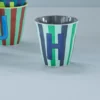 RICE melamine cup medium gestreept letter H blauw, letterbeker, gestreepte letter beker, RICE, beker alfabet, stripes, alfabet, wonderzolder.nl