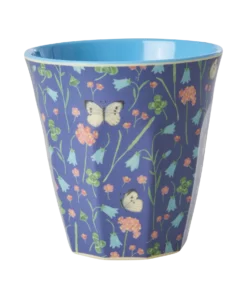 RICE melamine cup medium butterfly field, RICE, medium cup, melamine, kinderservies, butterfly field, blauw, wonderzolder.nl