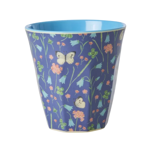 RICE melamine cup medium butterfly field, RICE, medium cup, melamine, kinderservies, butterfly field, blauw, wonderzolder.nl