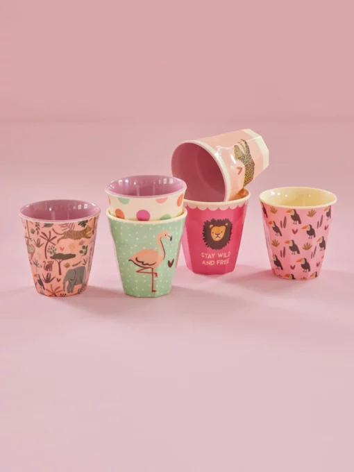 RICE bekerset jungle pink small, bekers, bekerset, giftset, jungle, pink, roze, RICE, wonderzolder.nl