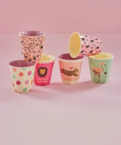 RICE bekerset jungle pink small, bekers, bekerset, giftset, jungle, pink, roze, RICE, wonderzolder.nl