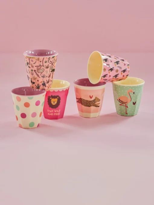 RICE bekerset jungle pink small, bekers, bekerset, giftset, jungle, pink, roze, RICE, wonderzolder.nl