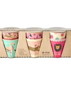 RICE bekerset jungle pink small, bekers, bekerset, giftset, jungle, pink, roze, RICE, wonderzolder.nl