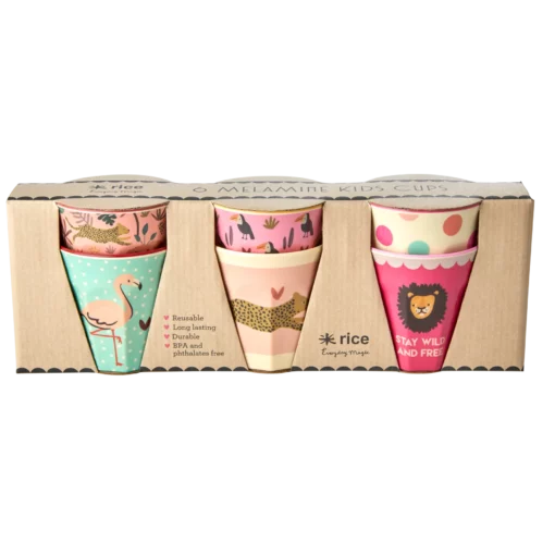 RICE bekerset jungle pink small, bekers, bekerset, giftset, jungle, pink, roze, RICE, wonderzolder.nl