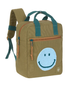 Lässig rugzak little one and me square gots olive, rugzak, kinderrugzak, rugtas, schooltas, smile, smiley, olive, groen, Lässig, wonderzolder.nl