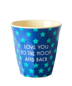 Rice beker funky stars blue small, small cup, kinderbeker, servies, melamine, blue stars, funky prints, RICE, wonderzolder.nl