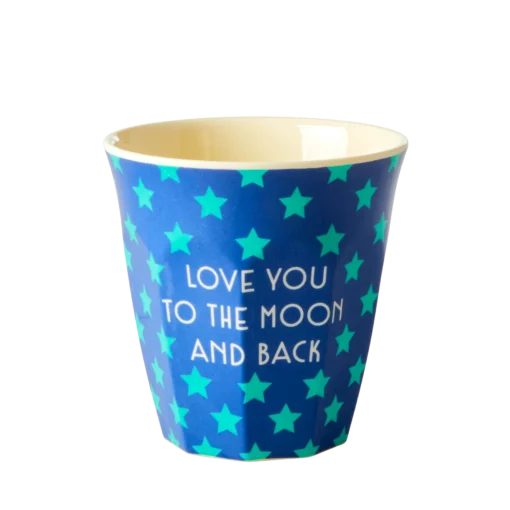 Rice beker funky stars blue small, small cup, kinderbeker, servies, melamine, blue stars, funky prints, RICE, wonderzolder.nl