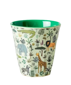 Rice beker funky jungle blue small, jungle, dierentuin, small cup, kinderbeker, beker, melamine, servies, kinderservies, RICE, wonderzolder.nl