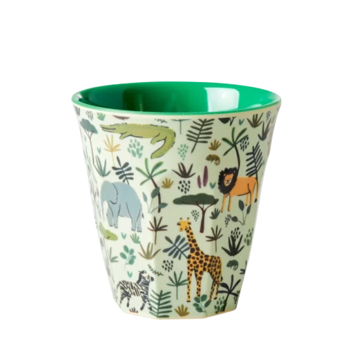 Rice beker funky jungle blue small, jungle, dierentuin, small cup, kinderbeker, beker, melamine, servies, kinderservies, RICE, wonderzolder.nl