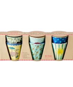 RICE bekerset funky prints blue small, funky prints, blue, blauw, bekerset, small cup, beker, kinderbeker, giftset, RICE, wonderzolder.nl
