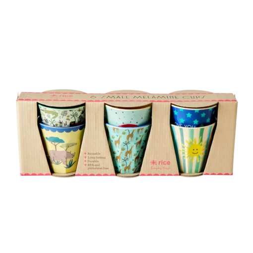 RICE bekerset funky prints blue small, funky prints, blue, blauw, bekerset, small cup, beker, kinderbeker, giftset, RICE, wonderzolder.nl