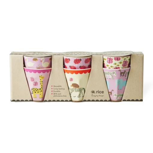 RICE bekerset wild life pink small, melamine cup, melamine, small cup, kinderbeker, bekerset, wild life, pink, roze, rice, wonderzolder.nl