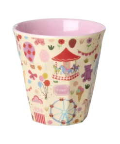 RICE beker Fun Fair Pink, medium cup, melamine, kinderbeker, kinderservies, roze, pink, kermis, fun, fair, rice, wonderzolder.nl