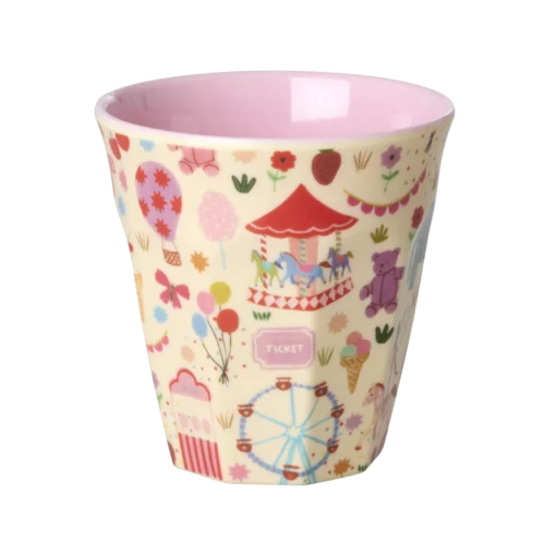 RICE beker Fun Fair Pink, medium cup, melamine, kinderbeker, kinderservies, roze, pink, kermis, fun, fair, rice, wonderzolder.nl