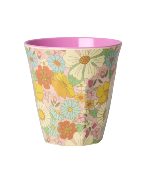 Rice beker flower power, medium cup, melamine, flower power, bloemen, kinderbeker, rice, wonderzolder.nl