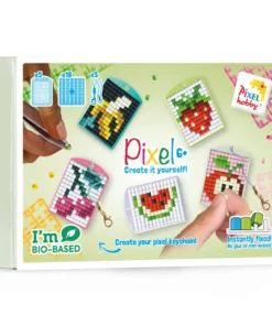 Pixelhobby medaillonset fruit, sleutelhanger, medaillonset, appel, banaan, kers, aardbei, pixel, pixelhobby, wonderzolder.nl