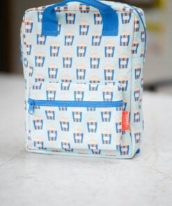 Engelpunt rugtas popcorn paradise, rugtas, rugzak, jongens, basisschool, popcorn, paradise, blauw, oranje, engelpunt, engel., wonderzolder.nl