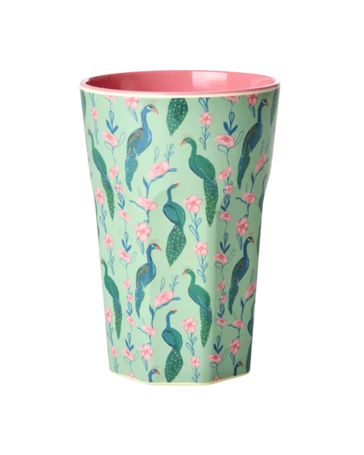 RICE beker peacock power large, melamine, servies, beker, tall cup, peacock power, rice, wonderzolder.nl