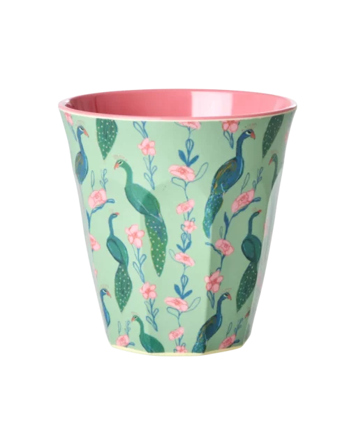 RICE beker peacock power, melamine, servies, beker, kinderbeker, peacock power, rice, wonderzolder.nl