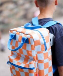 Engelpunt rugzak Sticky Orange, large, rugtas, rugzak, schooltas, blauw, oranje, engelpunt, wonderzolder.nl