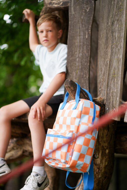 Engelpunt rugzak Sticky Orange, large, rugtas, rugzak, schooltas, blauw, oranje, engelpunt, wonderzolder.nl