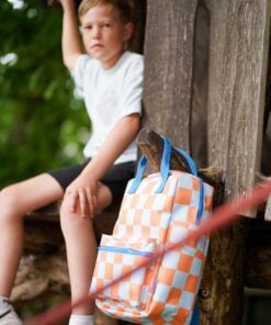 Engelpunt rugzak Sticky Orange, large, rugtas, rugzak, schooltas, blauw, oranje, engelpunt, wonderzolder.nl