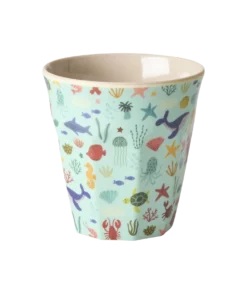Rice beker blue ocean, medium cup, melamine, kinderservies, kinderbeker, ocean, blue, zeedieren, blauw, rice, wonderzolder.nl