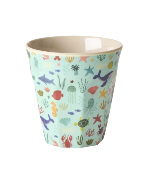 Rice beker blue ocean, medium cup, melamine, kinderservies, kinderbeker, ocean, blue, zeedieren, blauw, rice, wonderzolder.nl