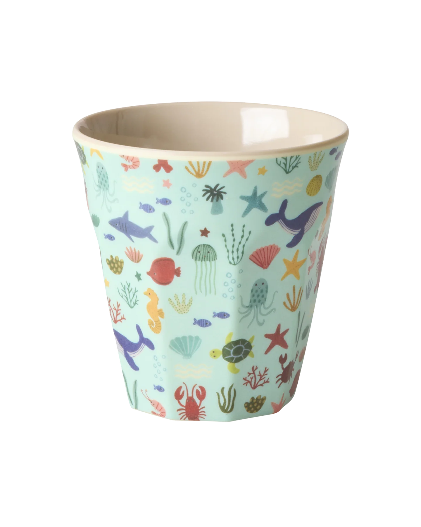 Rice beker blue ocean, medium cup, melamine, kinderservies, kinderbeker, ocean, blue, zeedieren, blauw, rice, wonderzolder.nl