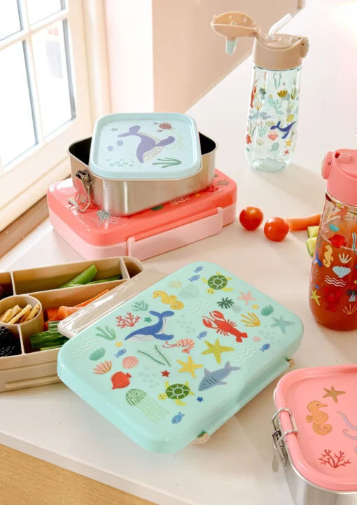 RICE lunchbox Blue Ocean, lunchbox, broodtrommel, blue, blauw, ocean, zeedieren, rice, wonderzolder.nl