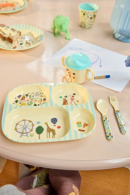 RICE bestek fun fair mint, lepel, vork, bestek, kinderservies, melamine, fun fair, mint, blauw, rice, wonderzolder.nl