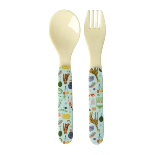 RICE bestek fun fair mint, lepel, vork, bestek, kinderservies, melamine, fun fair, mint, blauw, rice, wonderzolder.nl