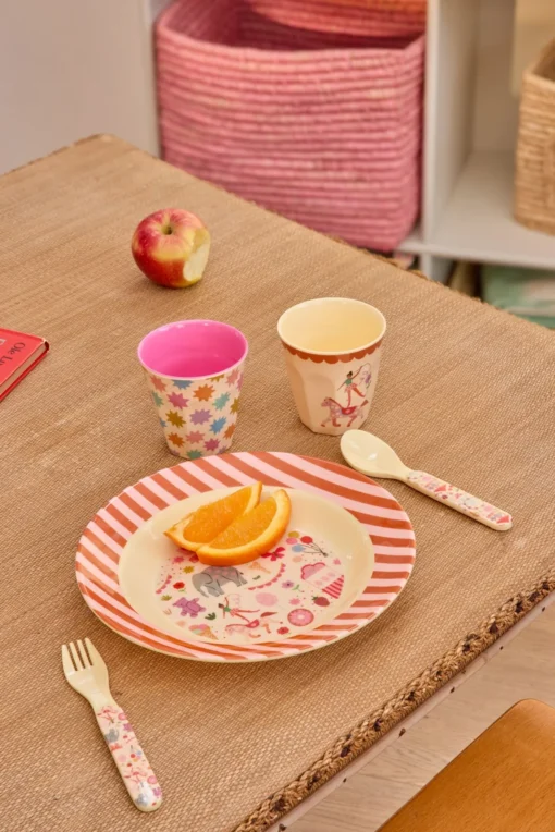 RICE bestek fun fair pink, lepel, vork, bestek, kinderservies, melamine, fun fair, pink, roze, rice, wonderzolder.nl