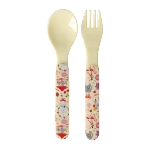RICE bestek fun fair pink, lepel, vork, bestek, kinderservies, melamine, fun fair, pink, roze, rice, wonderzolder.nl