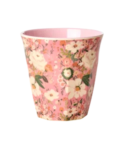 RICE beker allison flower, medium cup, melamine, servies, kinderservies, bloemen, roze, rice, wonderzolder.nl