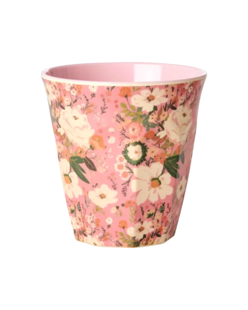 RICE beker allison flower, medium cup, melamine, servies, kinderservies, bloemen, roze, rice, wonderzolder.nl