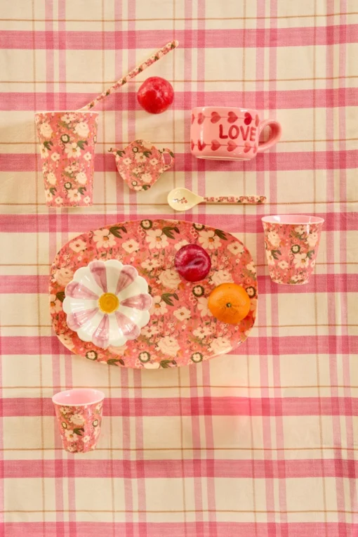 RICE plate Allison Flower, plate, bord, melamine, servies, allison flower, bloemen, roze, rice, wonderzolder.nl