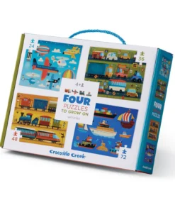 Crocodile Creek 4 in 1 puzzel voertuigen, 4 puzzels, vloerpuzzel, legpuzzel, voertuigen, crocodile creek, wonderzolder.nl