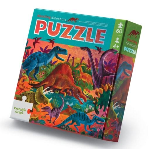 Crocodile Creek holografische puzzel dino, 60 stukjes, puzzel, legpuzzel, vloerpuzzel, dino, dinosaurus, holografische puzzel, crocodile creek, wonderzolder.nl