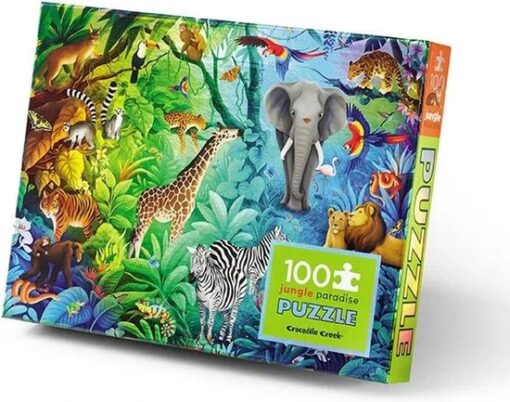 Crocodile Creek holografische puzzel Jungle, 100 stukjes, puzzel, legpuzzel, vloerpuzzel, jungle, animals, holografische puzzel, crocodile creek, wonderzolder.nl