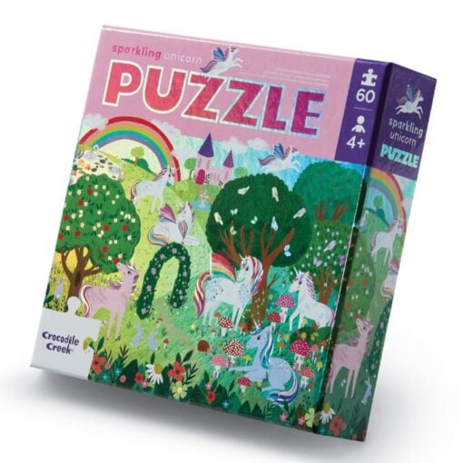 Crocodile Creek holografische puzzel sprankelende eenhoorns, 60 stukjes, puzzel, legpuzzel, vloerpuzzel, eenhoorn, unicorn, holografische puzzel, crocodile creek, wonderzolder.nl