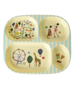 RICE kinderbord met vakken, fun fair mint, kermis, blauw, groen, fun fair, melamine, kinderservies, rice, wonderzolder.nl