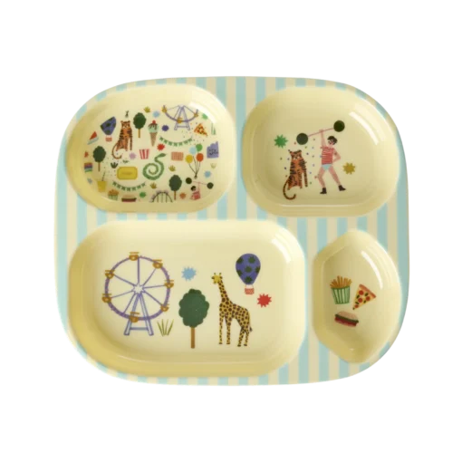 RICE kinderbord met vakken, fun fair mint, kermis, blauw, groen, fun fair, melamine, kinderservies, rice, wonderzolder.nl
