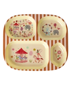 RICE kinderbord met vakken, fun fair pink, kermis, roze, pink, fun fair, melamine, kinderservies, rice, wonderzolder.nl