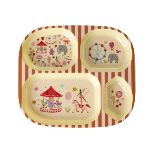 RICE kinderbord met vakken, fun fair pink, kermis, roze, pink, fun fair, melamine, kinderservies, rice, wonderzolder.nl